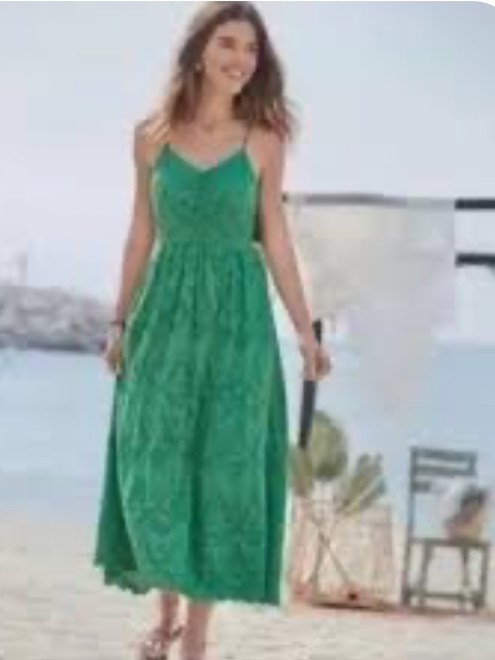 Sundance Size S Green Eyelet Rayon Midi Dress Boho Cottagecore Button Front